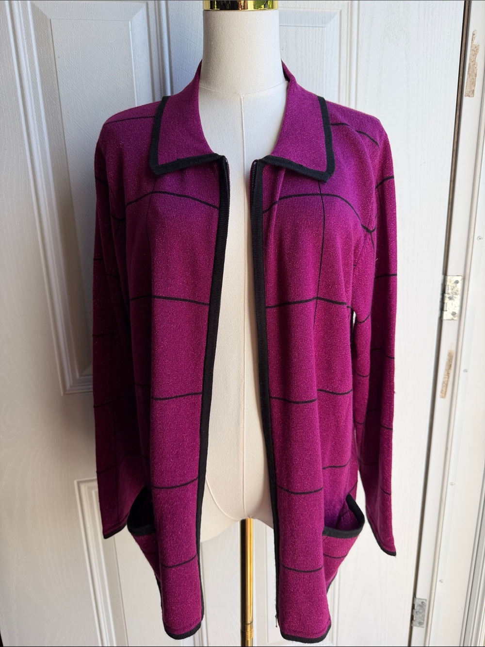 Vintage Allison Daley Purple Shimmer Zip Up  Cardigan Jacket Size Large
